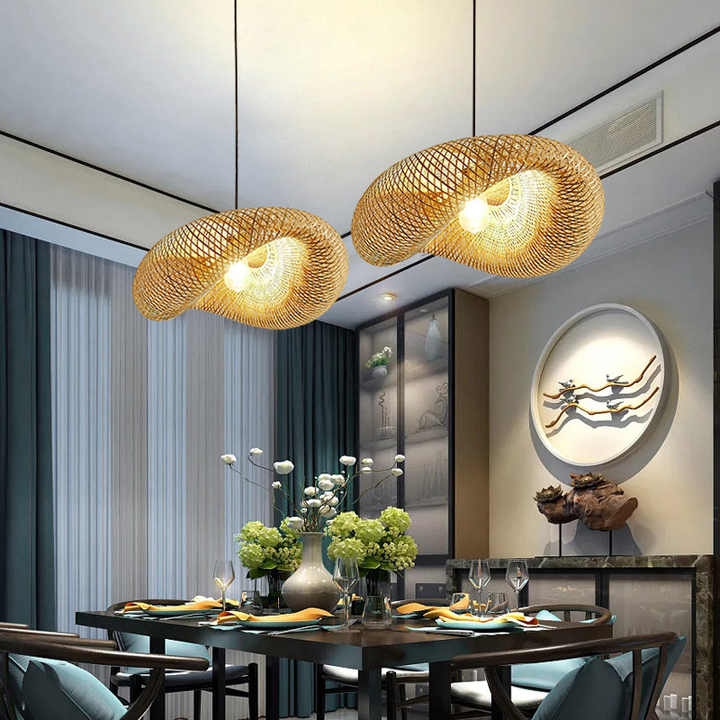Lumen Collection | Bambusowa lampa wisząca ręcznie pleciona | Naturalne oświetlenie do salonu, jadalni i kuchni
