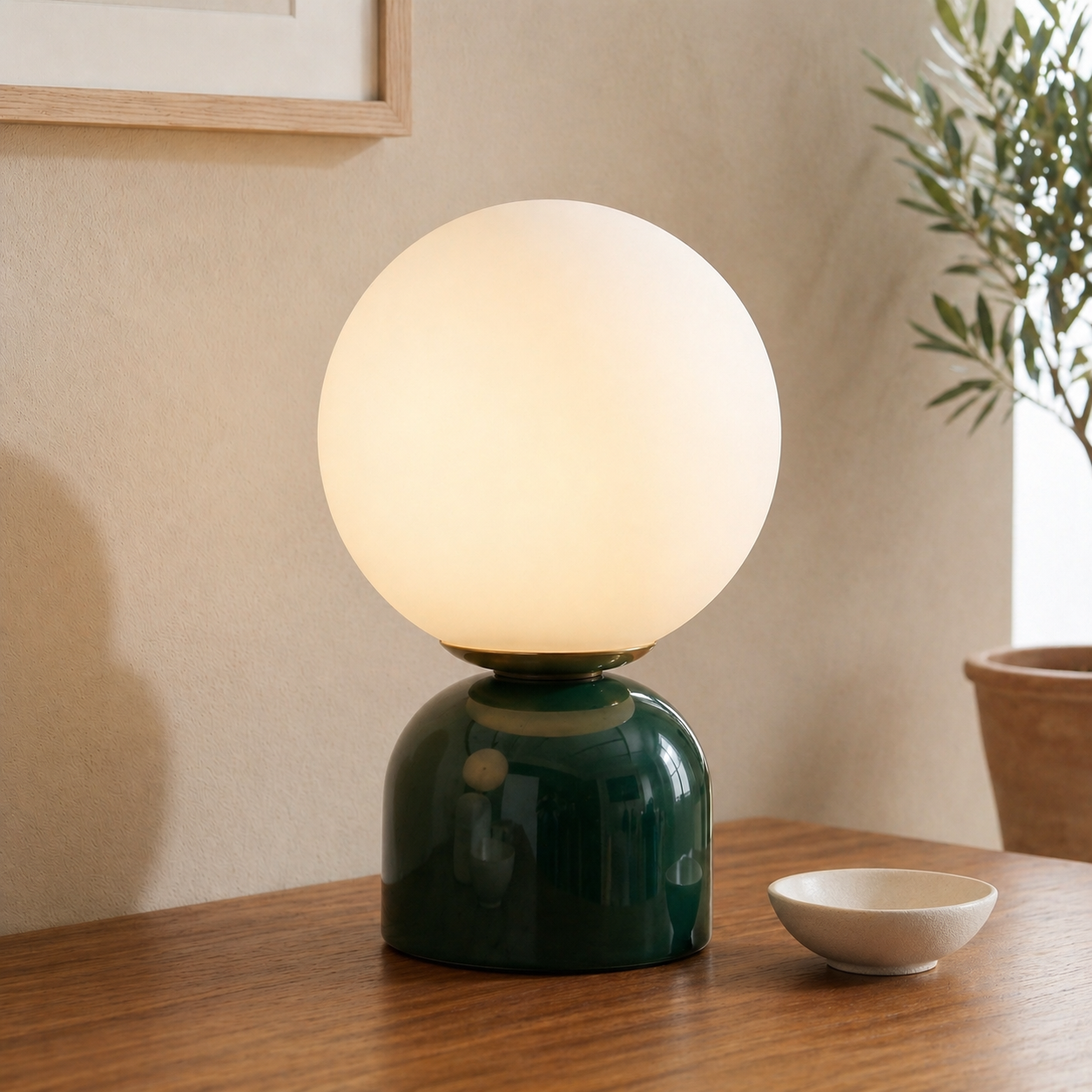Elegant | Lampa Stołowa z Matowego Szkła i Marmuru – Designerska Lampka do Salonu i Sypialni