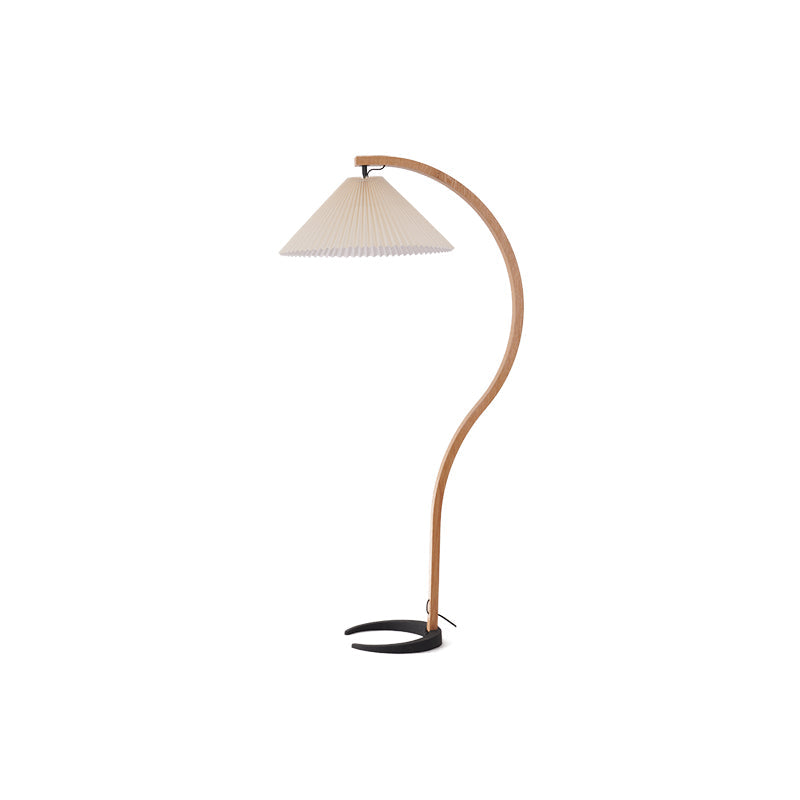 Lumen Caprani | Drewniana Lampa Podłogowa z Lnianym Kloszem i Zakrzywionym Designem