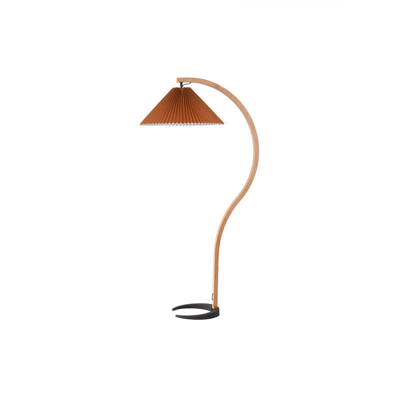 Lumen Caprani | Drewniana Lampa Podłogowa z Lnianym Kloszem i Zakrzywionym Designem