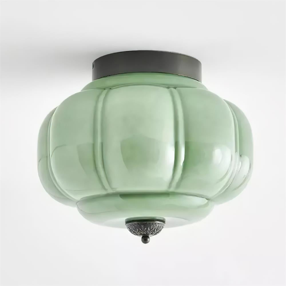 Zielona szklana lampa sufitowa Elyra | Designerska lampa z metalu i szkła do salonu, sypialni i kuchni
