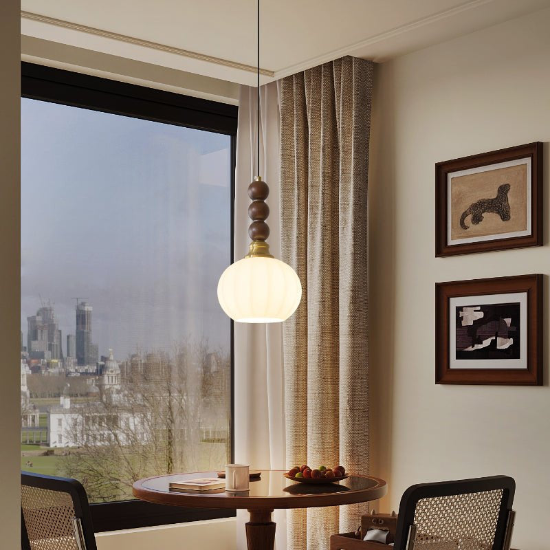 Lumen Collection | Elegancka lampa wisząca ze szkła i drewna | Ponadczasowe oświetlenie do salonu i jadalni