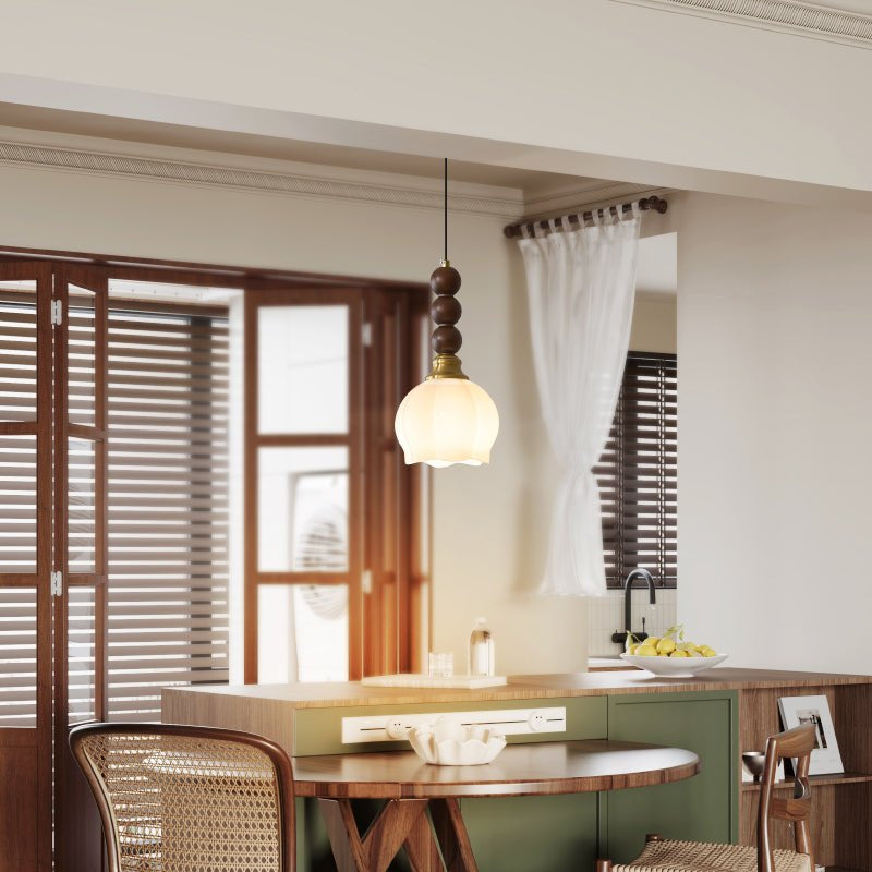 Lumen Collection | Elegancka lampa wisząca ze szkła i drewna | Ponadczasowe oświetlenie do salonu i jadalni