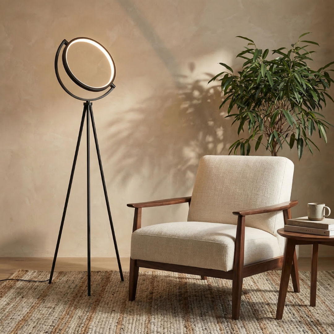 Halo | Modern Black LED Floor Lamp with Adjustable Height