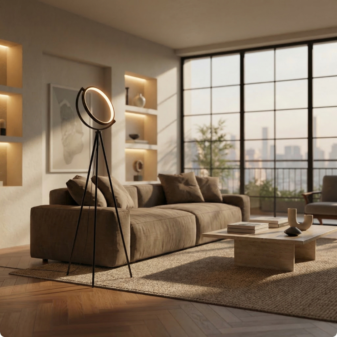 Halo | Modern Black LED Floor Lamp with Adjustable Height