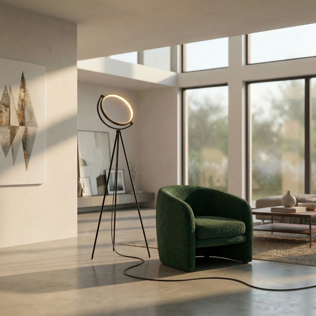 Halo | Modern Black LED Floor Lamp with Adjustable Height