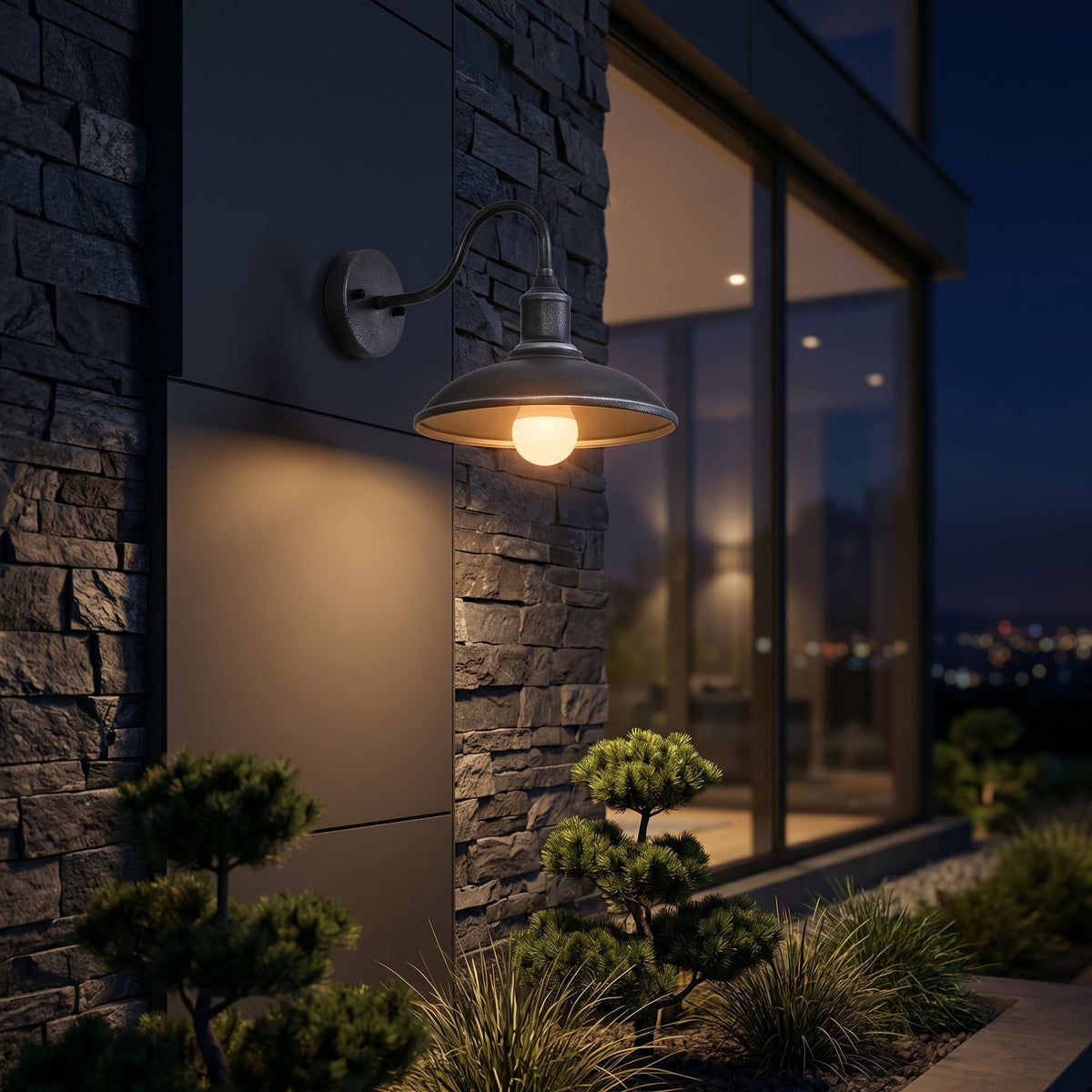 Industrial Outdoor Wall Light | Black Gooseneck Design in Durable Iron