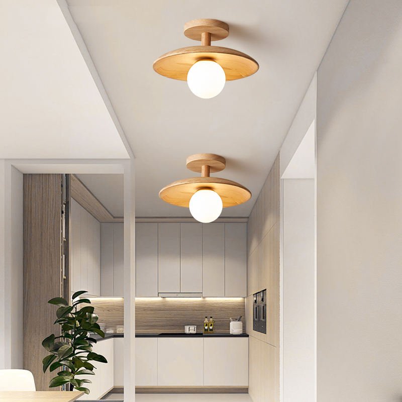 Japońska Lampa Sufitowa LED z Drewnianym Designem | Elegancka Atmosfera do Salonu 2