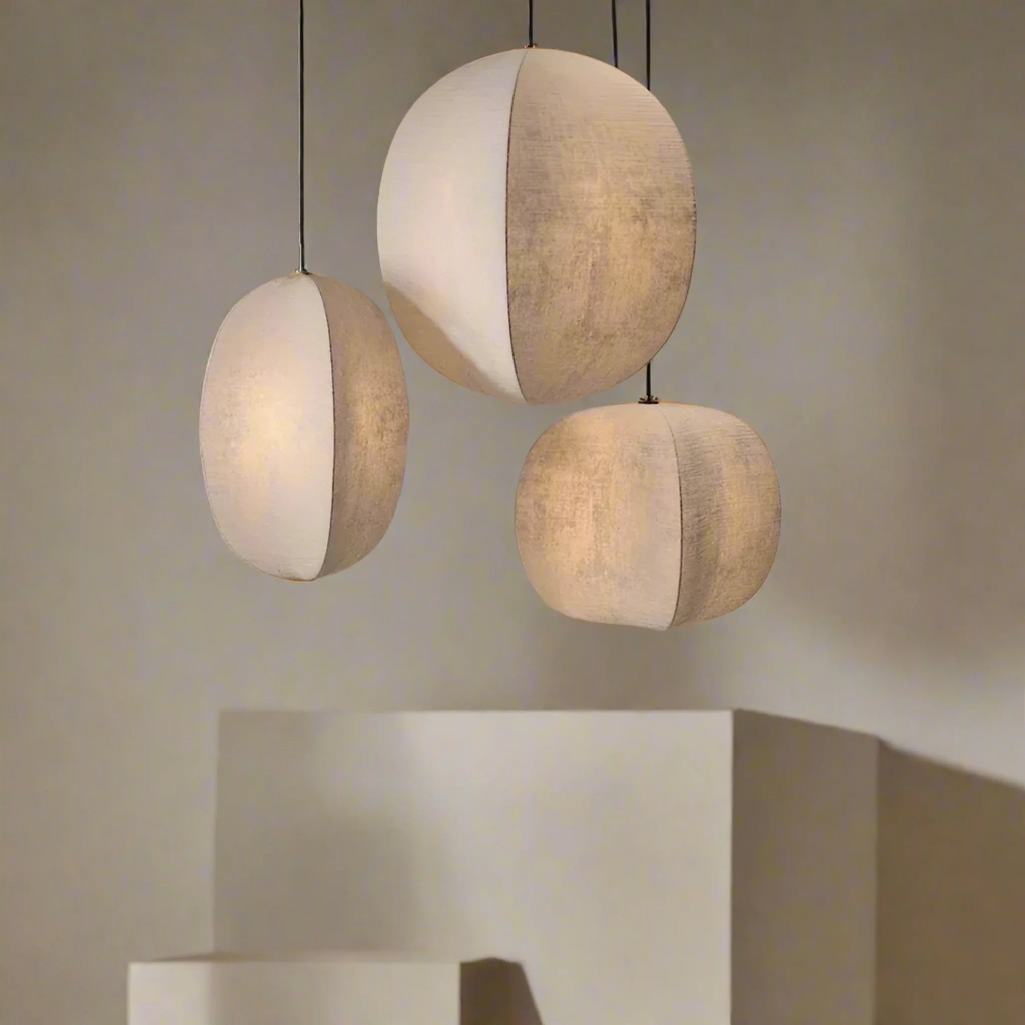 Lumen Collection | Lniana lampa wisząca w stylu minimalistycznym | Ciepłe oświetlenie do salonu, sypialni i jadalni