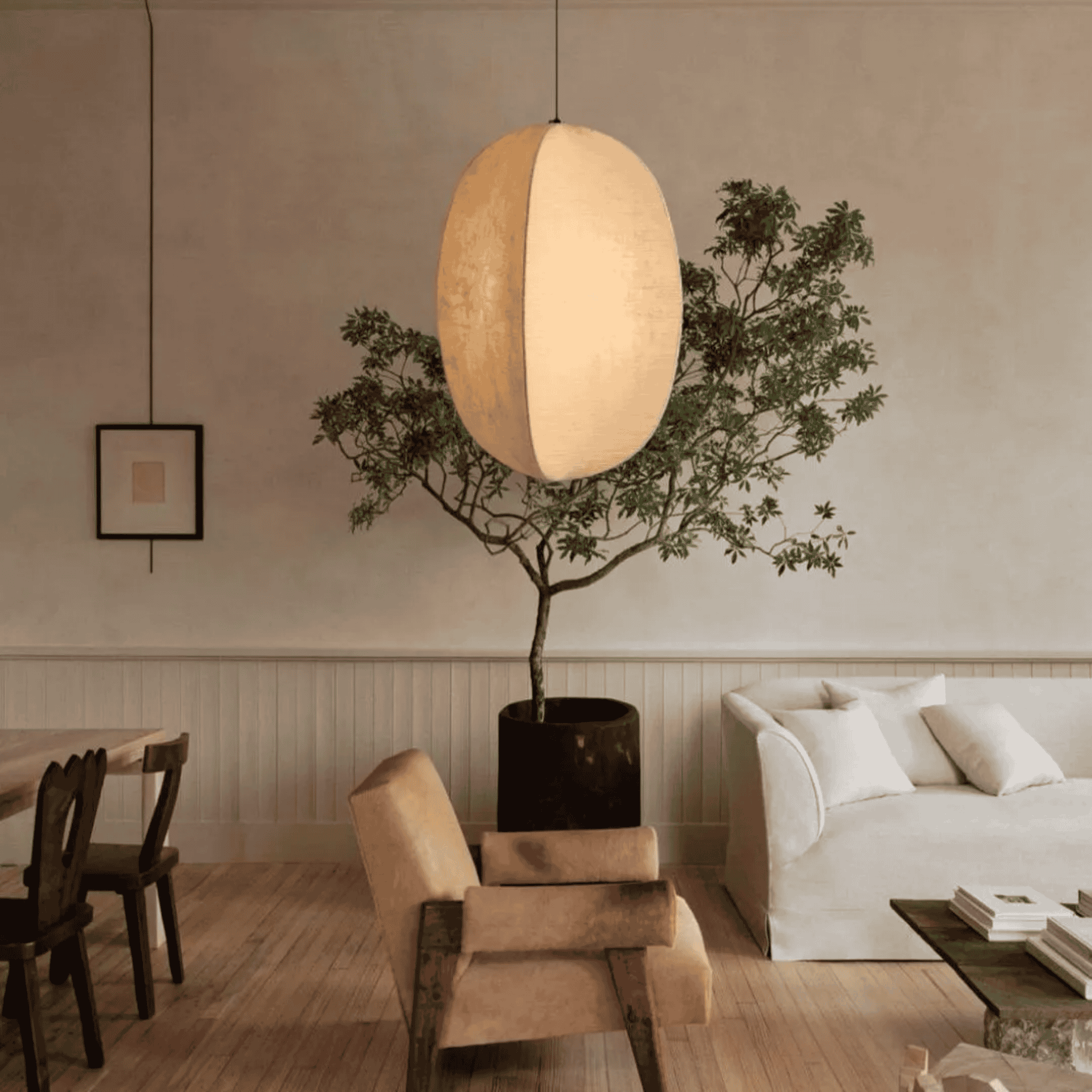 Lumen Collection | Lniana lampa wisząca w stylu minimalistycznym | Ciepłe oświetlenie do salonu, sypialni i jadalni