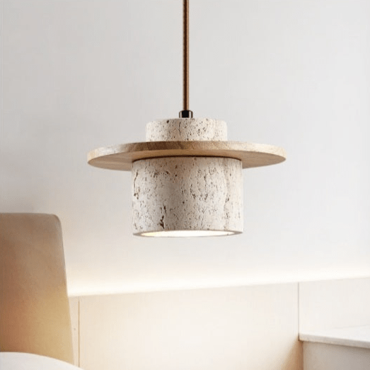 Lampa Wisząca z Trawertynu | Elegancki Żyrandol do Salonu z Matową Fakturą | Naturalna Dekoracja dla Wnętrz 1