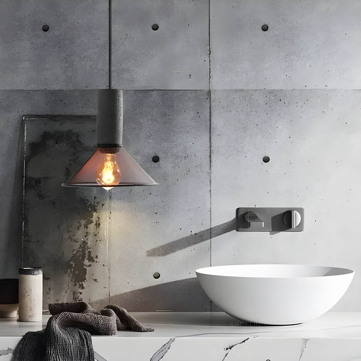 Industrialna lampa wisząca Loft | Designerska lampa LED z betonu do kuchni, salonu i jadalni