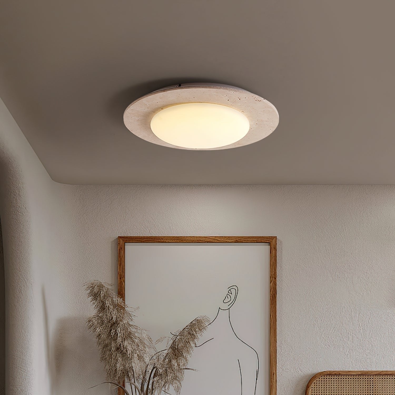 Lampa Sufitowa z Trawertynu LED | Lite Drewno | Naturalny Styl