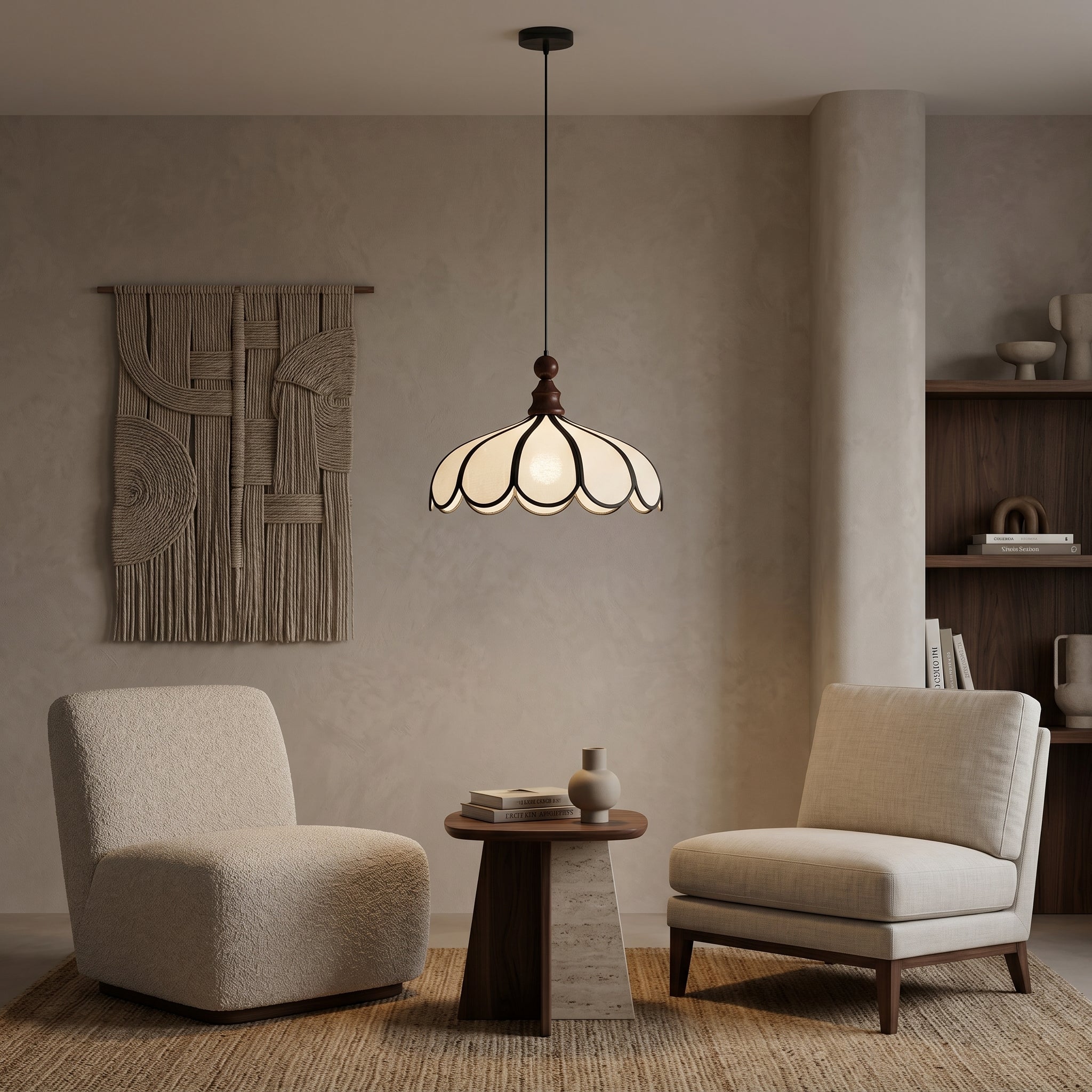Lumen Bellerin | Lampa wisząca z ręcznie plecionym abażurem z abaki i regulowaną wysokością zawieszenia