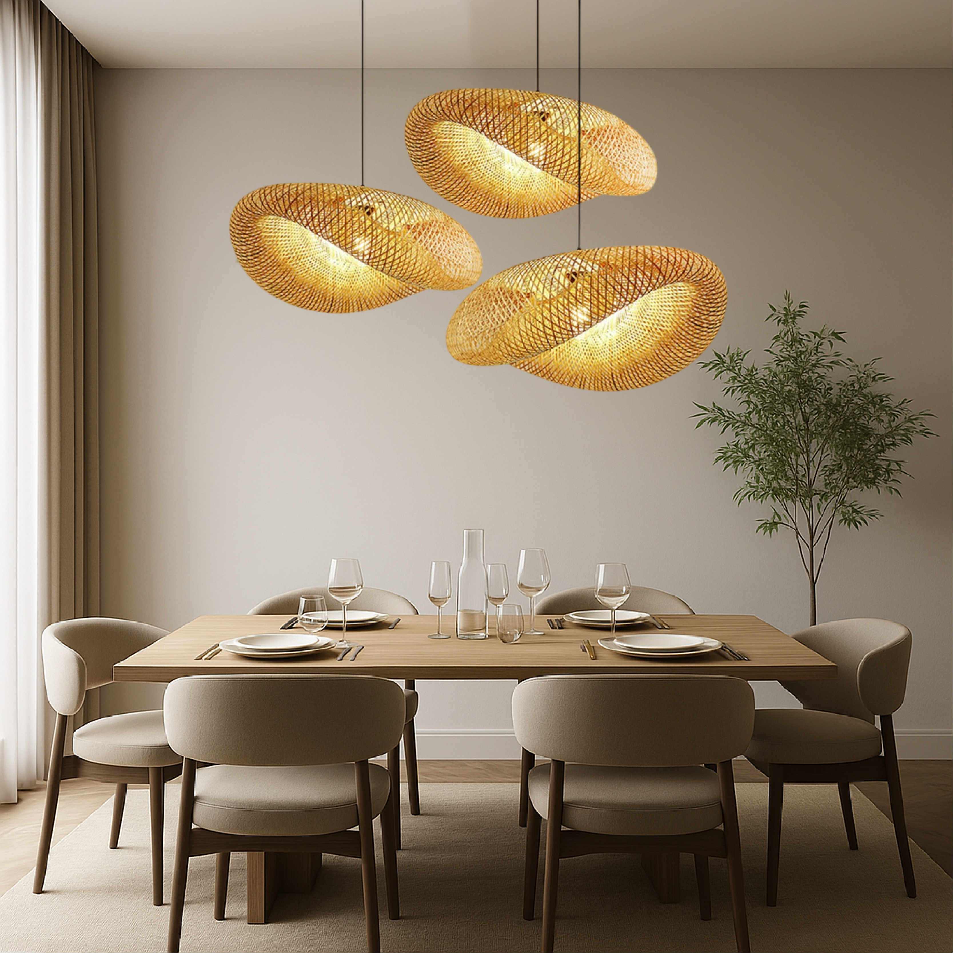 Lumen Collection | Ręcznie pleciona bambusowa lampa wisząca | Naturalne ciepłe oświetlenie do kuchni i salonu