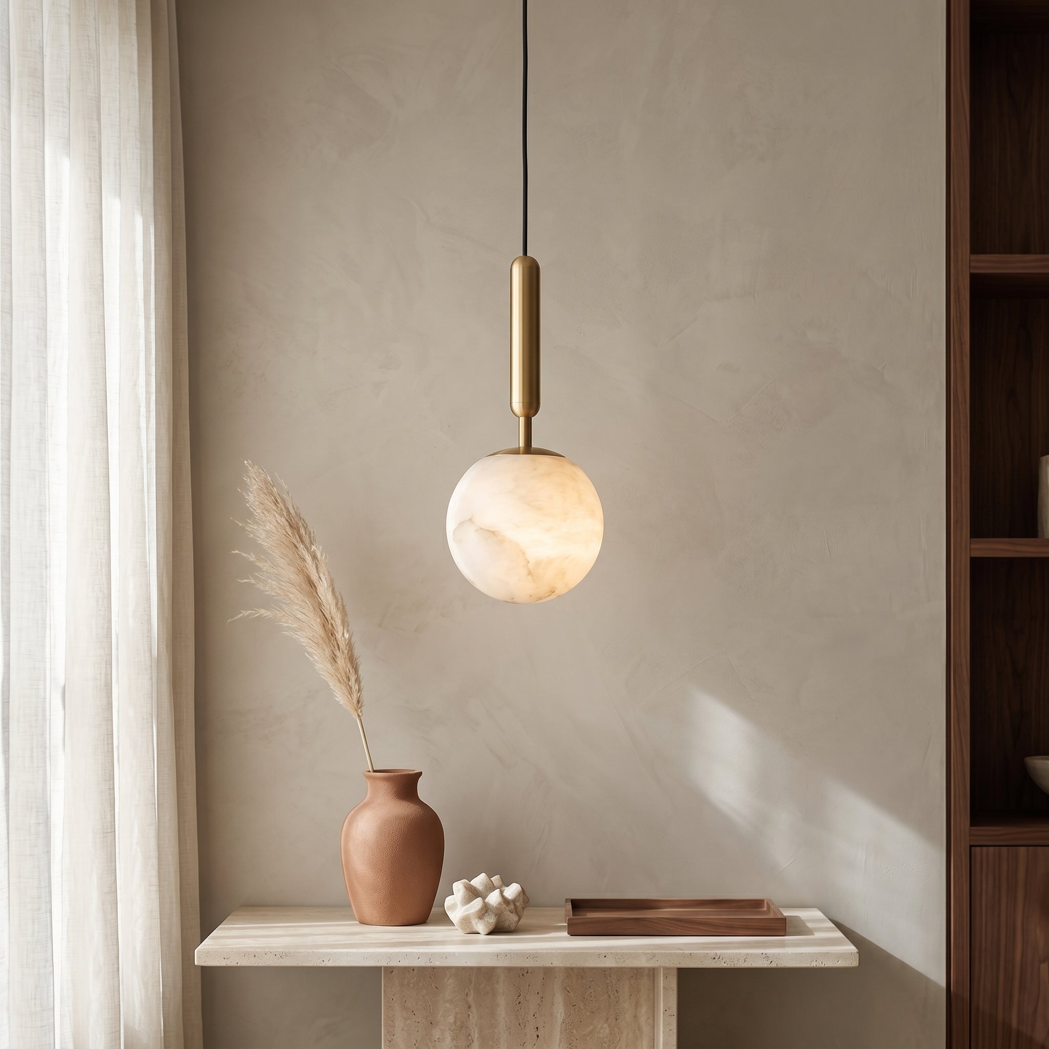 Lampa wisząca Lumen Alabaster Brass | Designerska metalowa lampa LED E27 do salonu, kuchni i jadalni