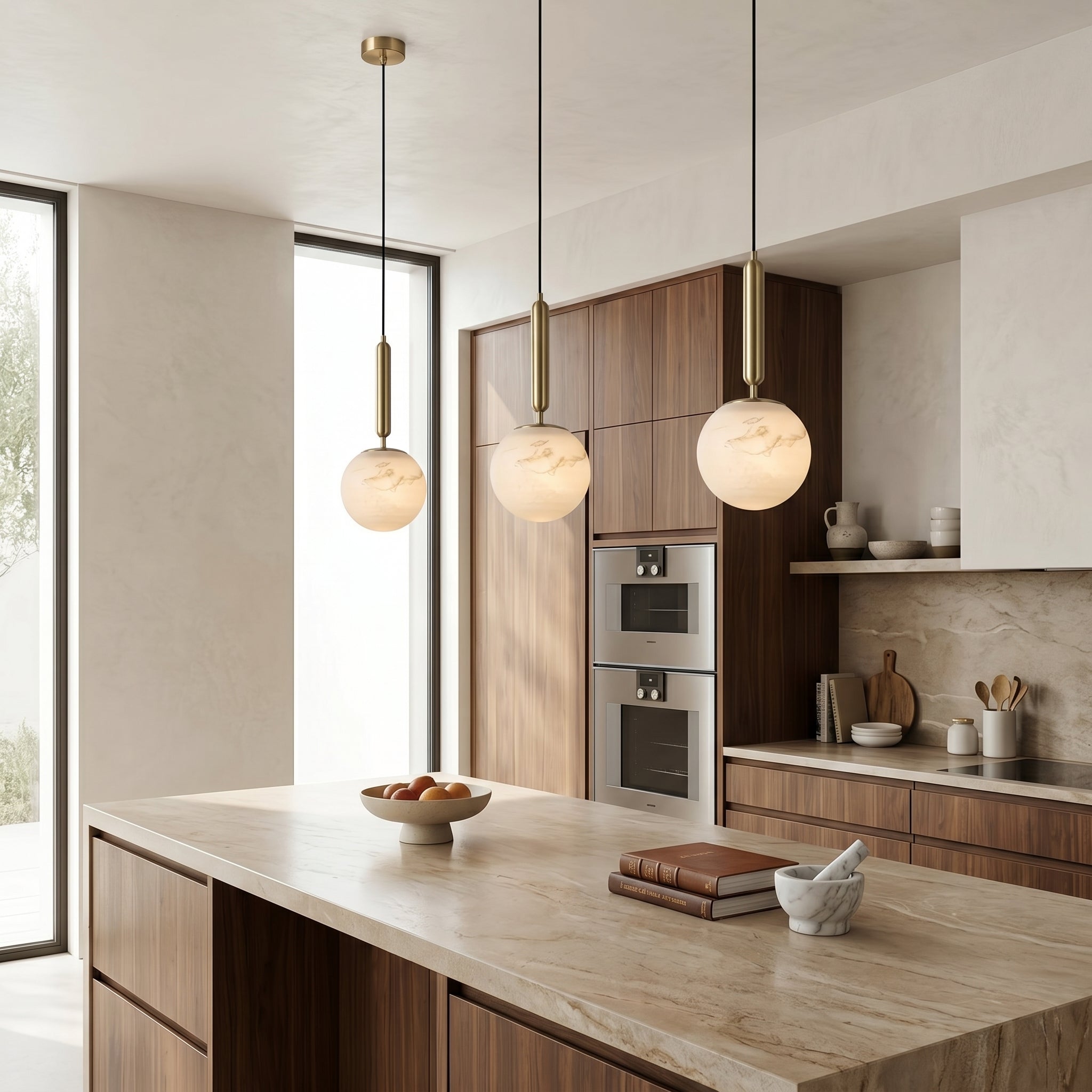 Lampa wisząca Lumen Alabaster Brass | Designerska metalowa lampa LED E27 do salonu, kuchni i jadalni