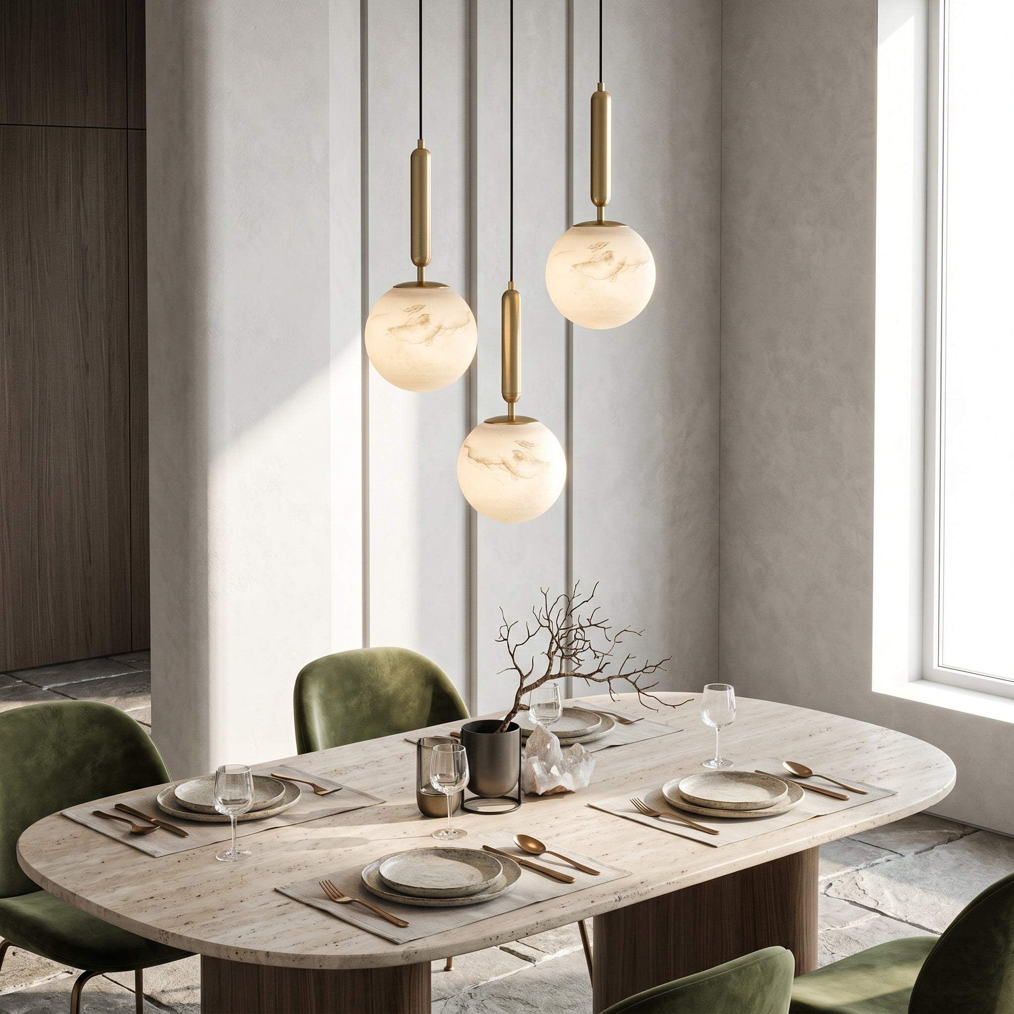Lampa wisząca Lumen Alabaster Brass | Designerska metalowa lampa LED E27 do salonu, kuchni i jadalni