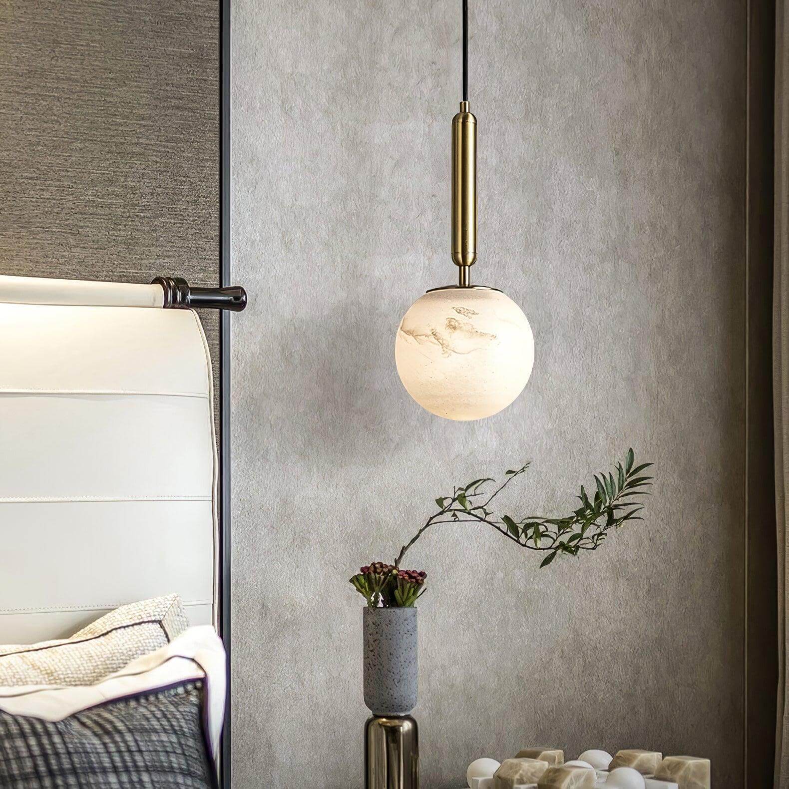 Lampa wisząca Lumen Alabaster Brass | Designerska metalowa lampa LED E27 do salonu, kuchni i jadalni