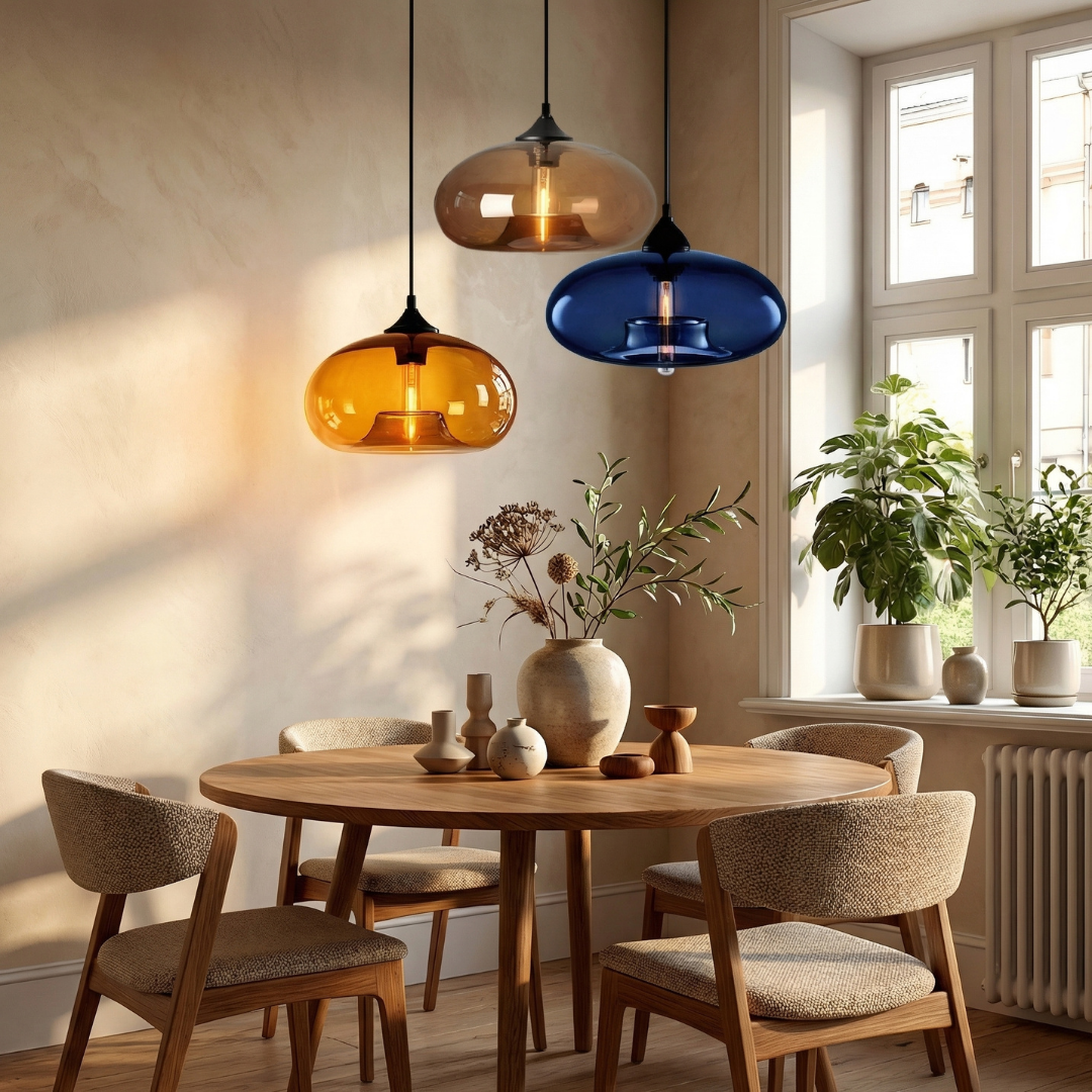 Lampa wisząca Lumen Glass Ball | Designerska szklana lampa LED do salonu, kuchni, jadalni i sypialni