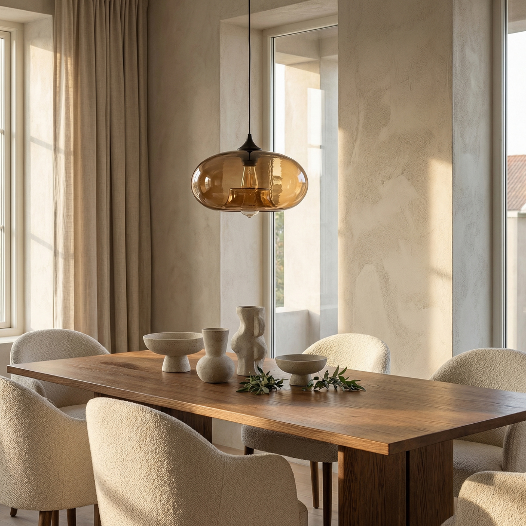 Lampa wisząca Lumen Glass Ball | Designerska szklana lampa LED do salonu, kuchni, jadalni i sypialni