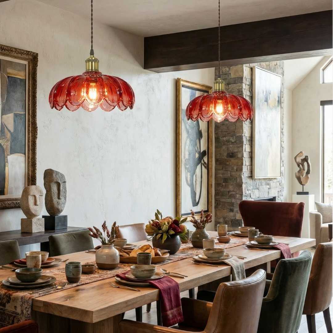 Lampa wisząca Lumen Rustic Glass | Designerska szklana lampa LED do salonu, kuchni i jadalni