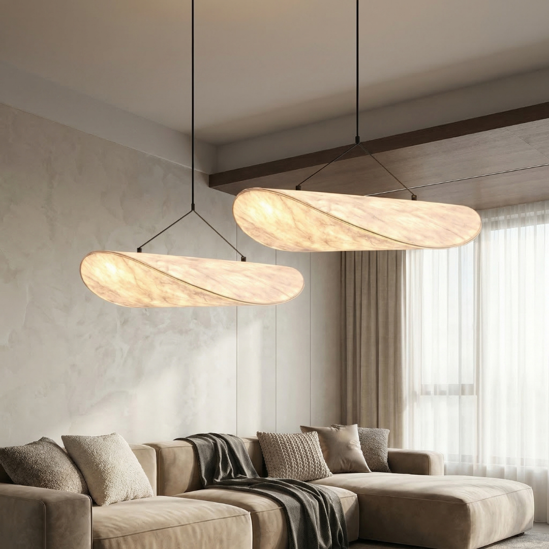 Lampa Wisząca Lumen Japandi z Jedwabnym Kloszem – Elegancka Lampa Sufitowa LED