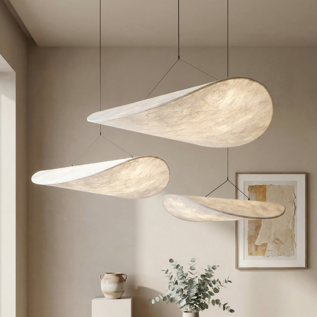 Lampa Wisząca Lumen Japandi z Jedwabnym Kloszem – Elegancka Lampa Sufitowa LED