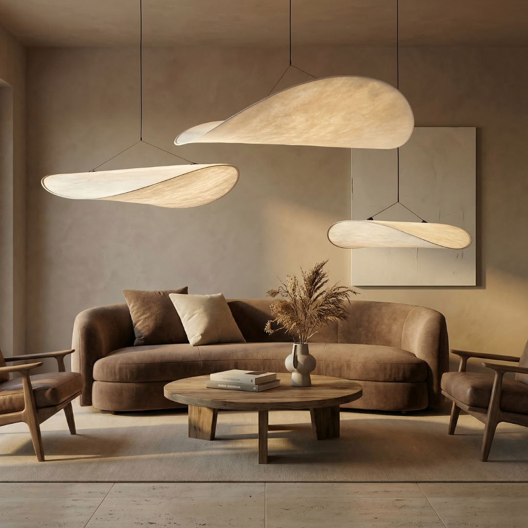 Lampa Wisząca Lumen Japandi z Jedwabnym Kloszem – Elegancka Lampa Sufitowa LED