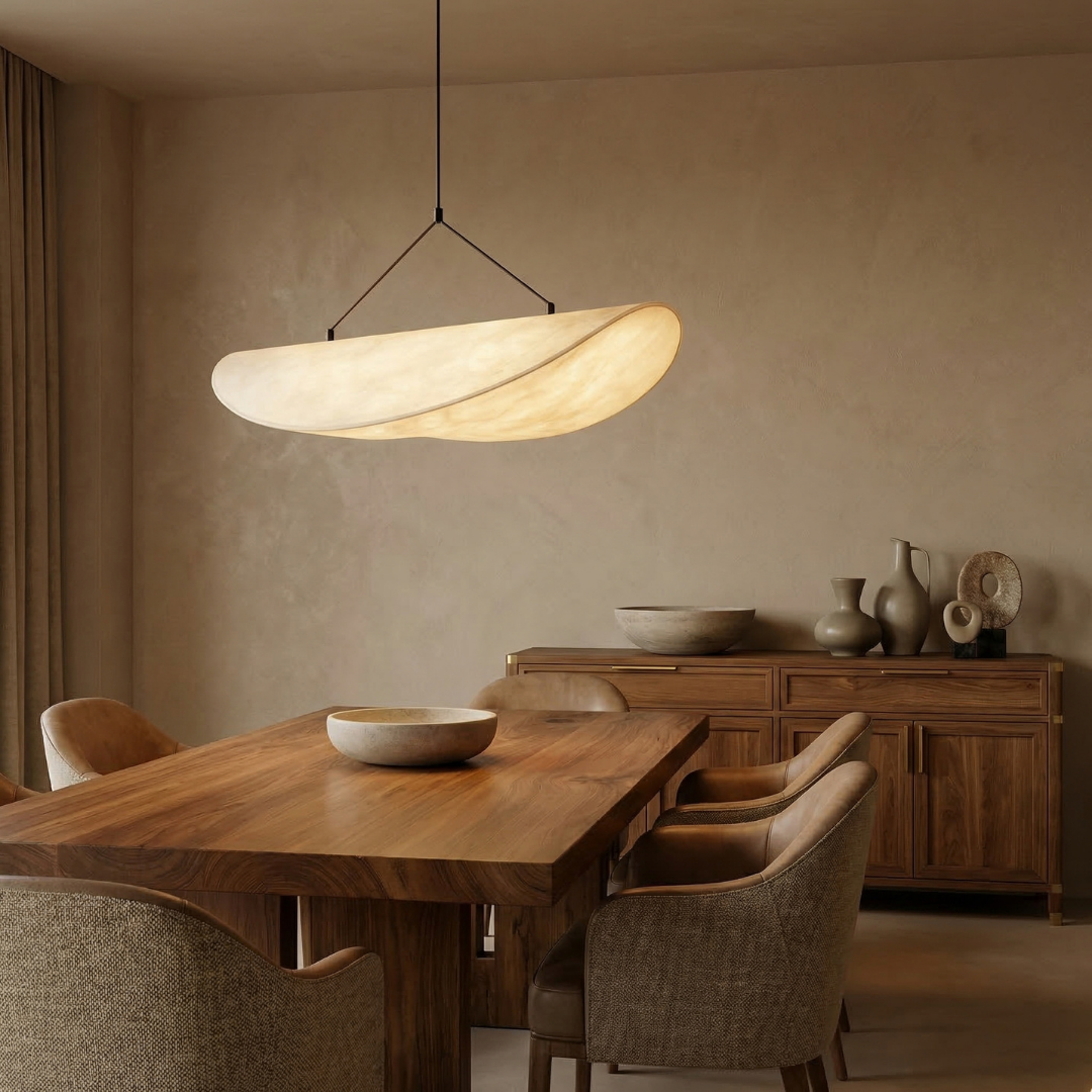Lampa Wisząca Lumen Japandi z Jedwabnym Kloszem – Elegancka Lampa Sufitowa LED