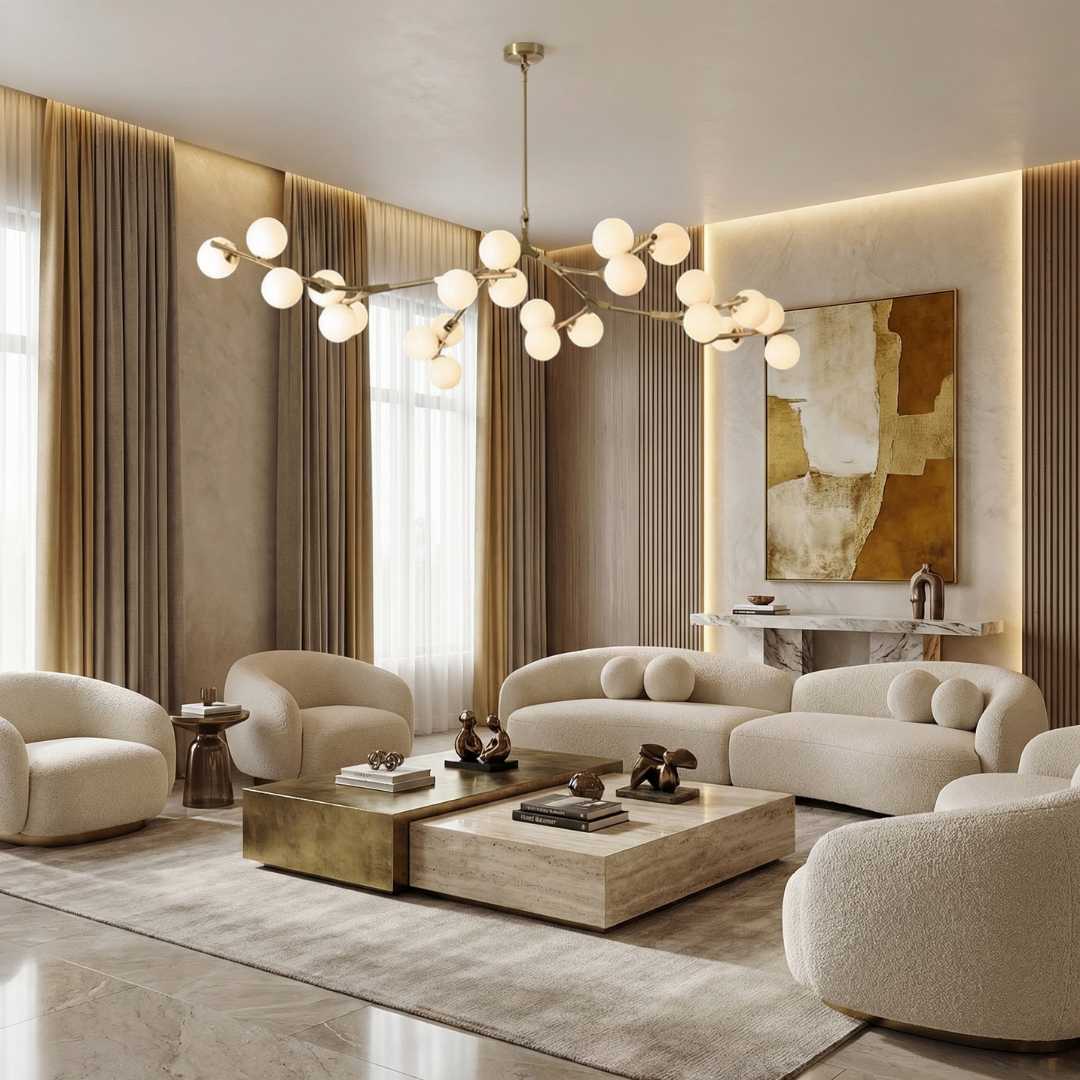 Lumen Collection | Modern Chandelier with Adjustable Height for Dining Rooms and Living Areas