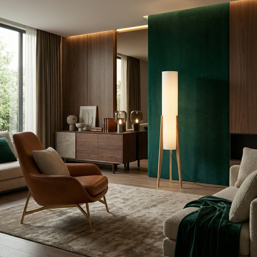 Lumen Collection | Walnut Floor Lamp with Dimmable Function for Cozy Living Room Ambiance