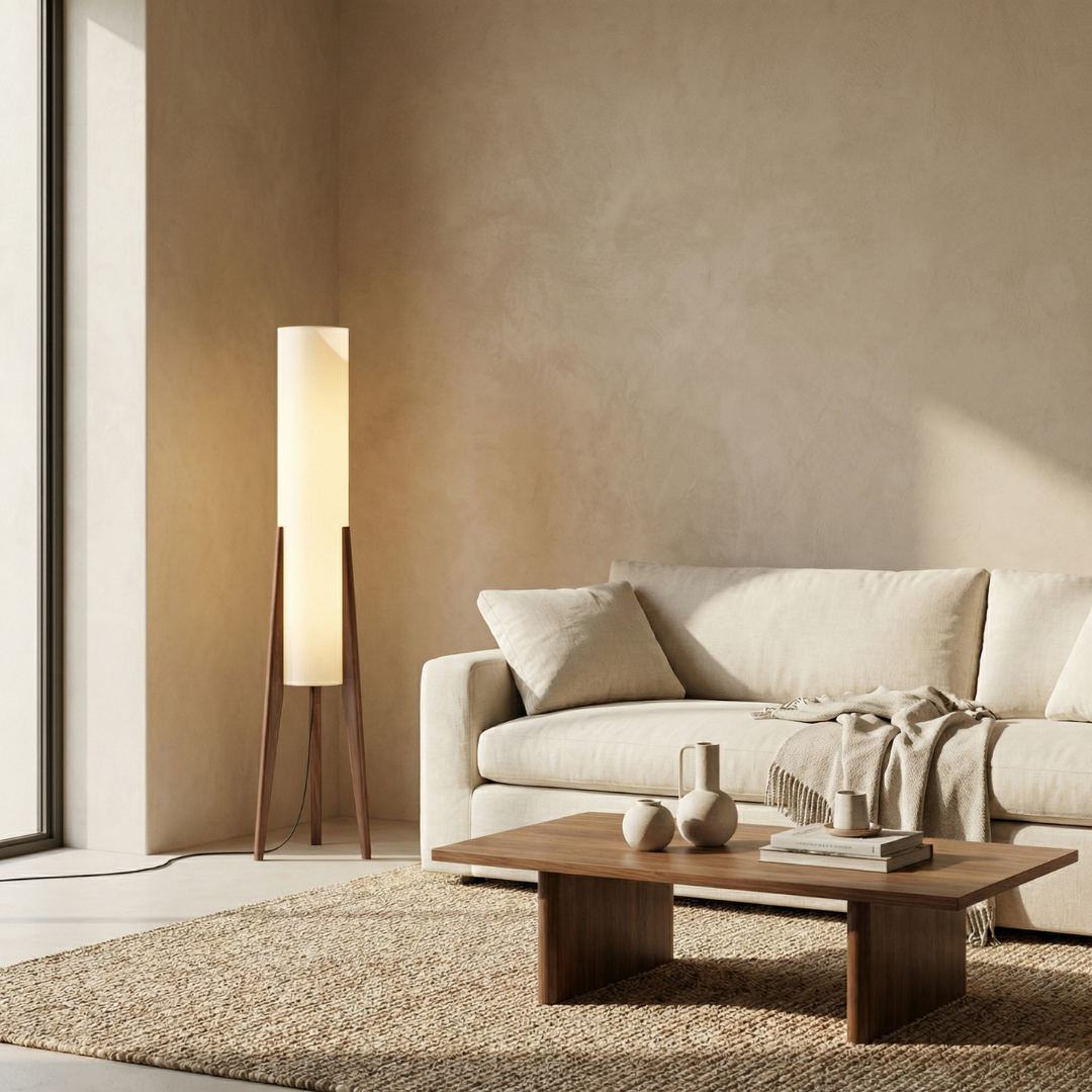 Lumen Collection | Walnut Floor Lamp with Dimmable Function for Cozy Living Room Ambiance
