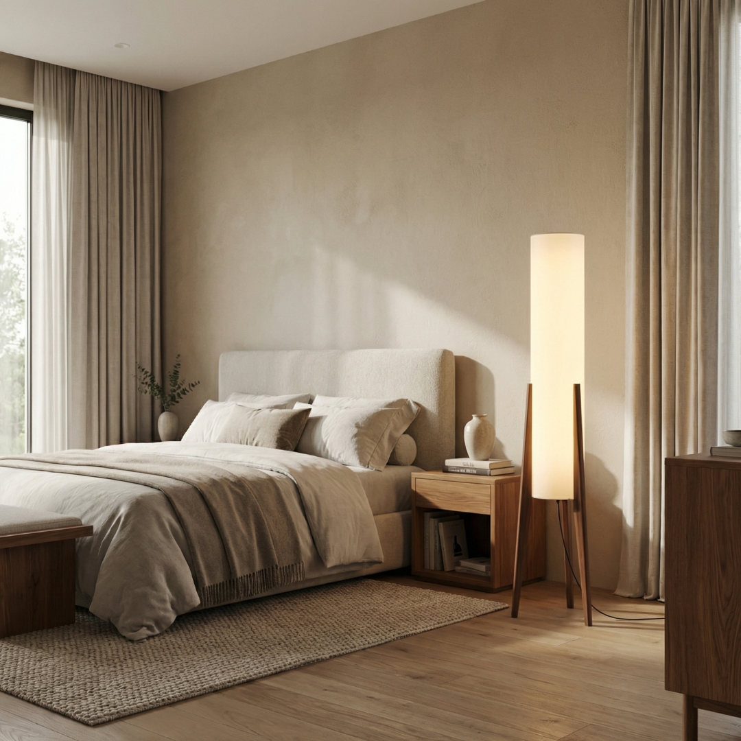 Lumen Collection | Walnut Floor Lamp with Dimmable Function for Cozy Living Room Ambiance