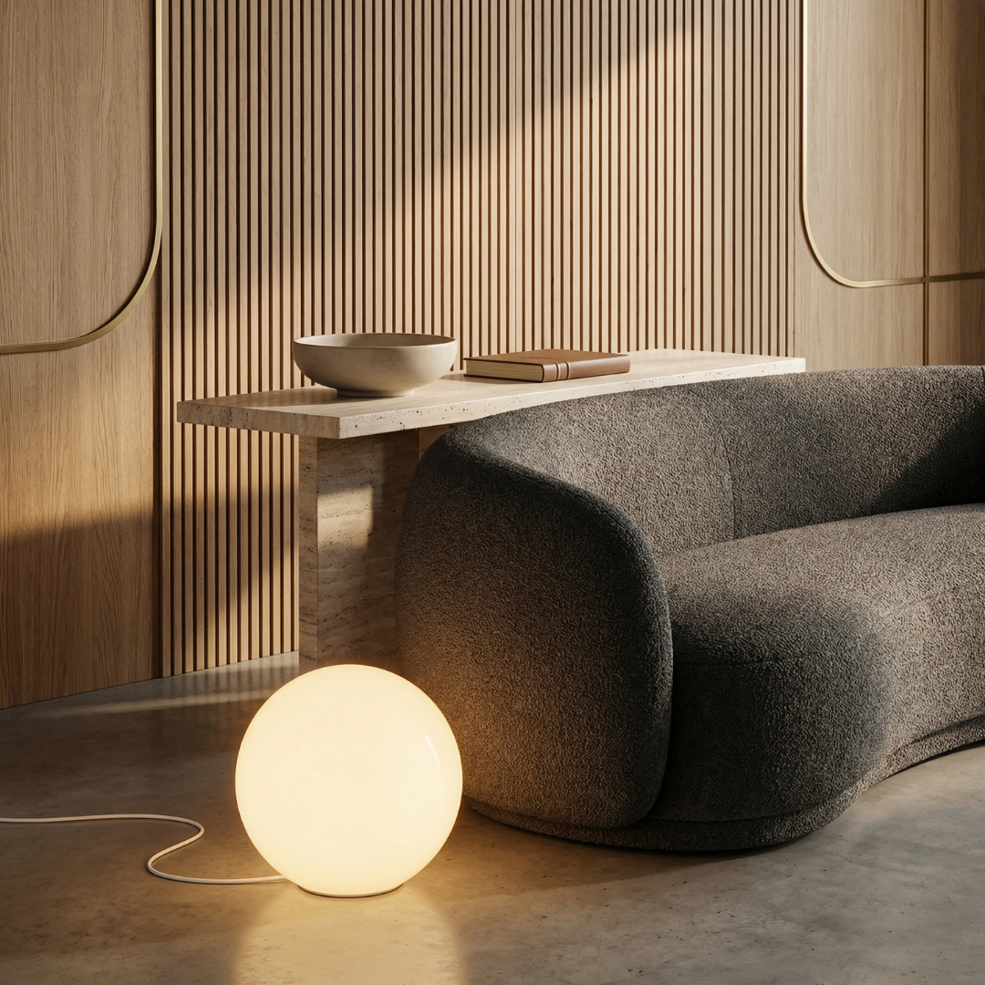 Lumen Collection | Globe Floor Lamp with Soft Ambient Light for Living Rooms