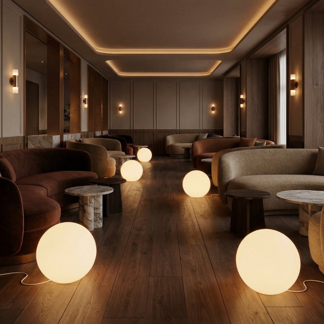 Lumen Collection | Globe Floor Lamp with Soft Ambient Light for Living Rooms