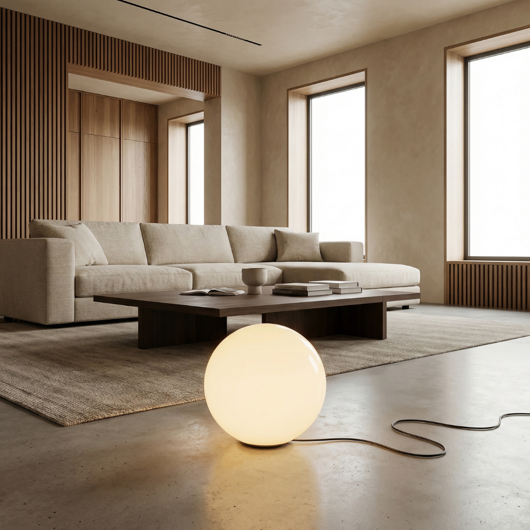 Lumen Collection | Globe Floor Lamp with Soft Ambient Light for Living Rooms