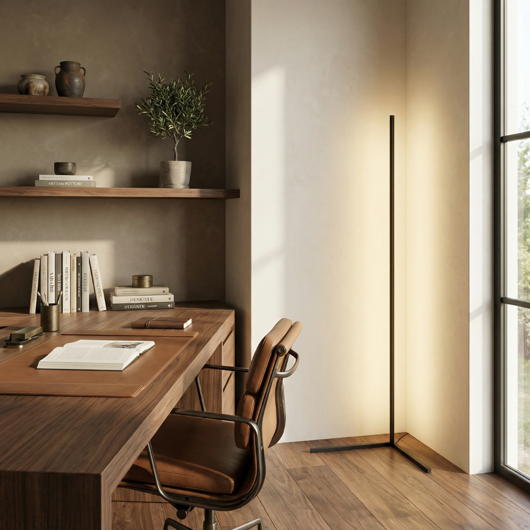 Lumen Collection | Slim Corner LED Floor Lamp for Living Rooms