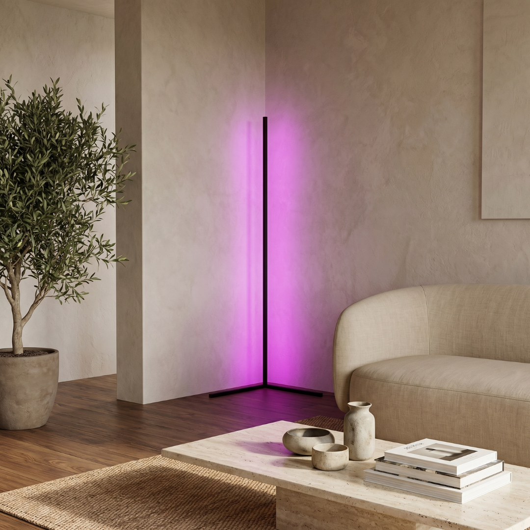 Lumen Collection | Slim Corner LED Floor Lamp for Living Rooms