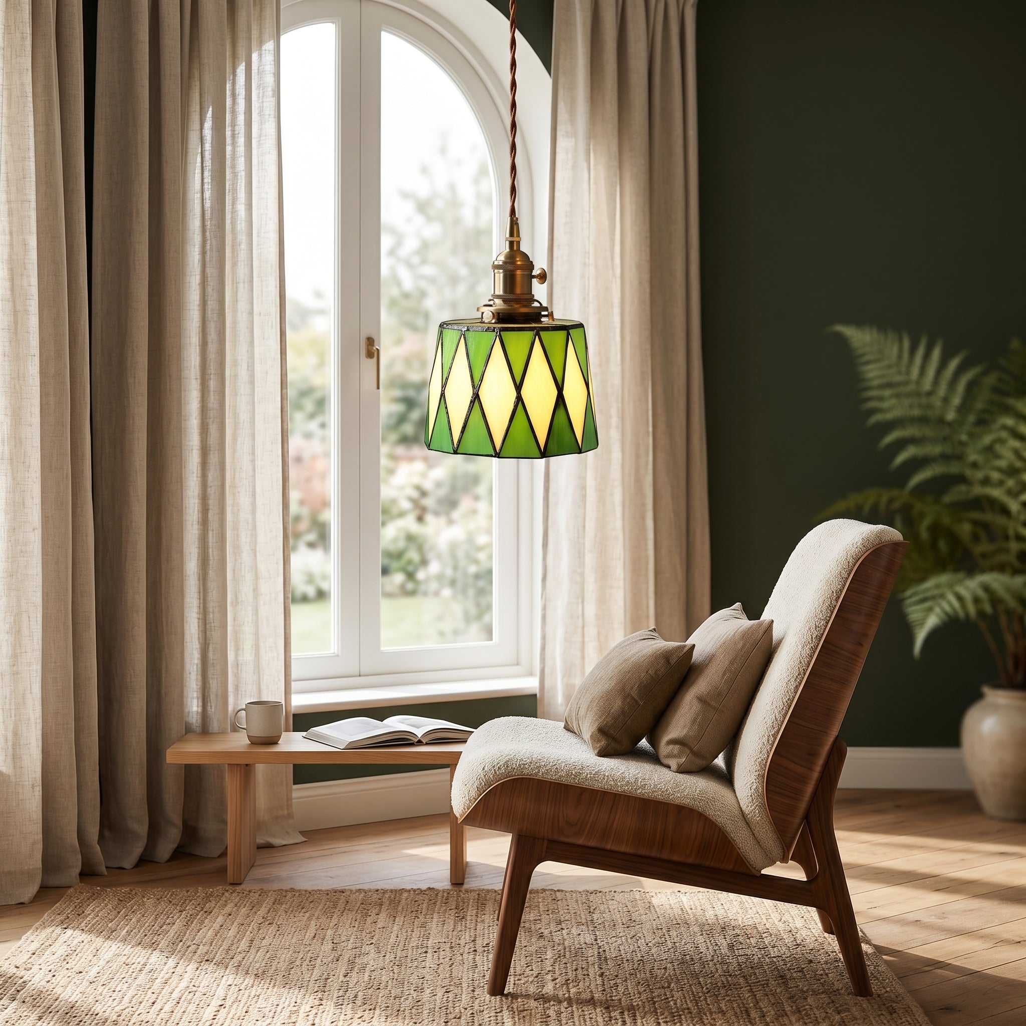 Lampa wisząca z witrażowego szkła | Designerska lampa z mosiądzu do kuchni, jadalni i salonu