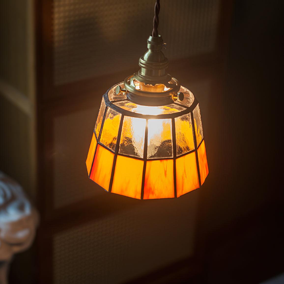Lampa wisząca z witrażowego szkła | Designerska lampa z mosiądzu do kuchni, jadalni i salonu