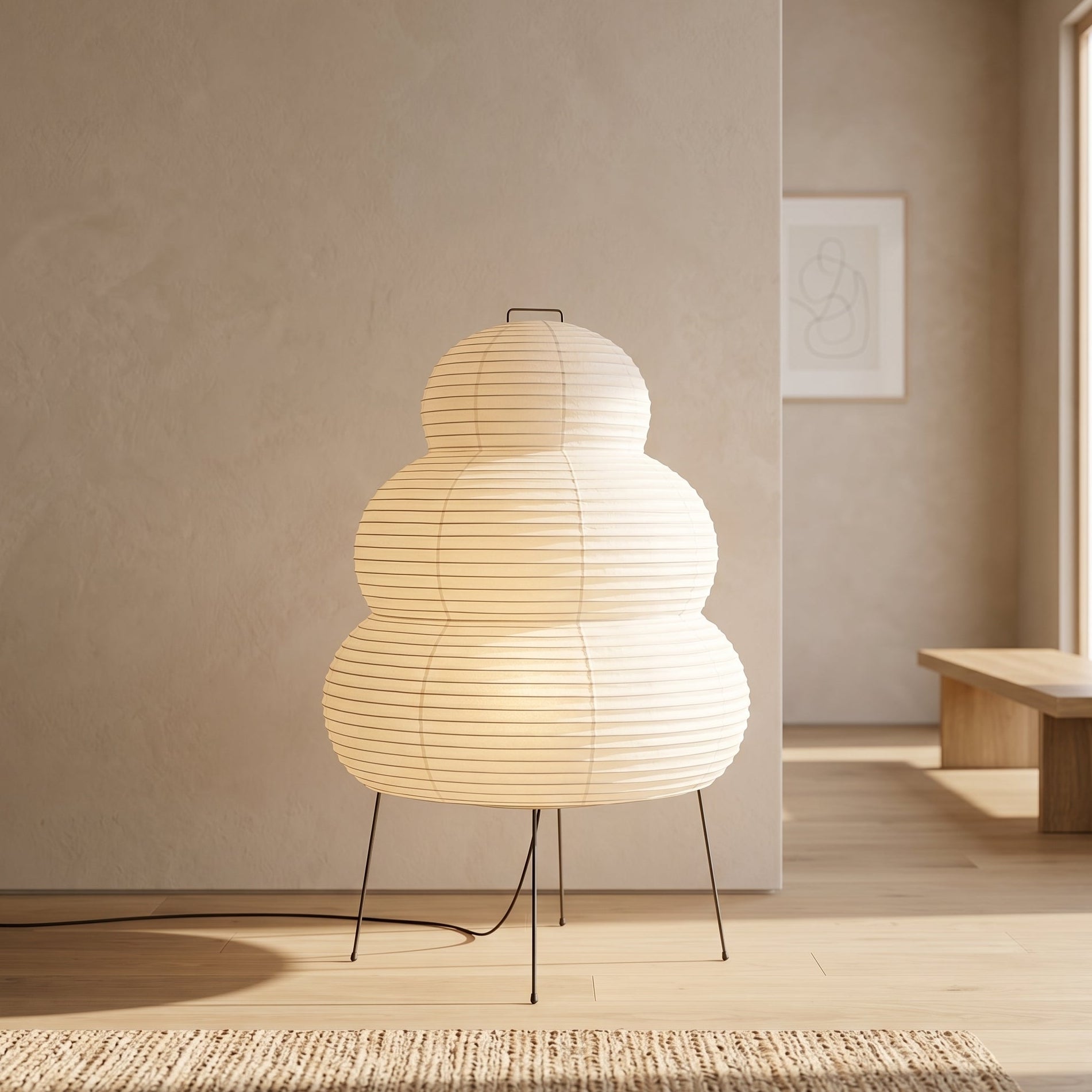 Lumen | Lampa Stołowa z Papieru Ryżowego – Nowoczesna Lampa Japandi do Salonu i Sypialni