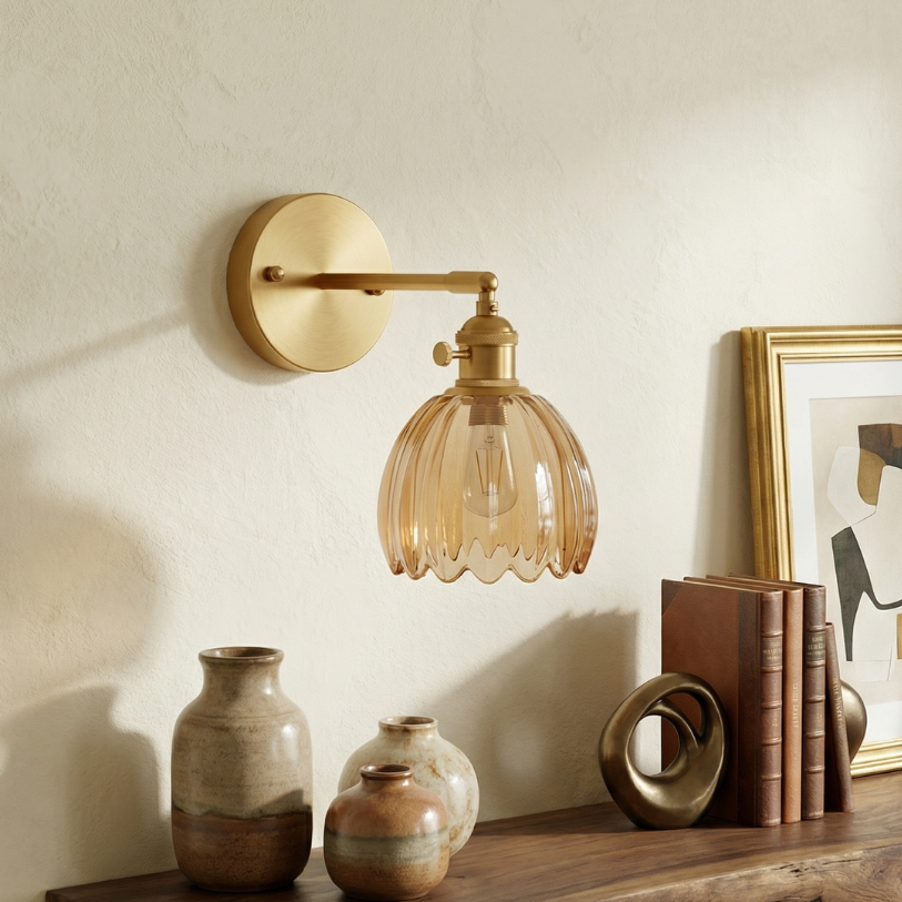 Lumen Collection | Tulip Glass Wall Lamp with Adjustable Head for Cozy Ambiance