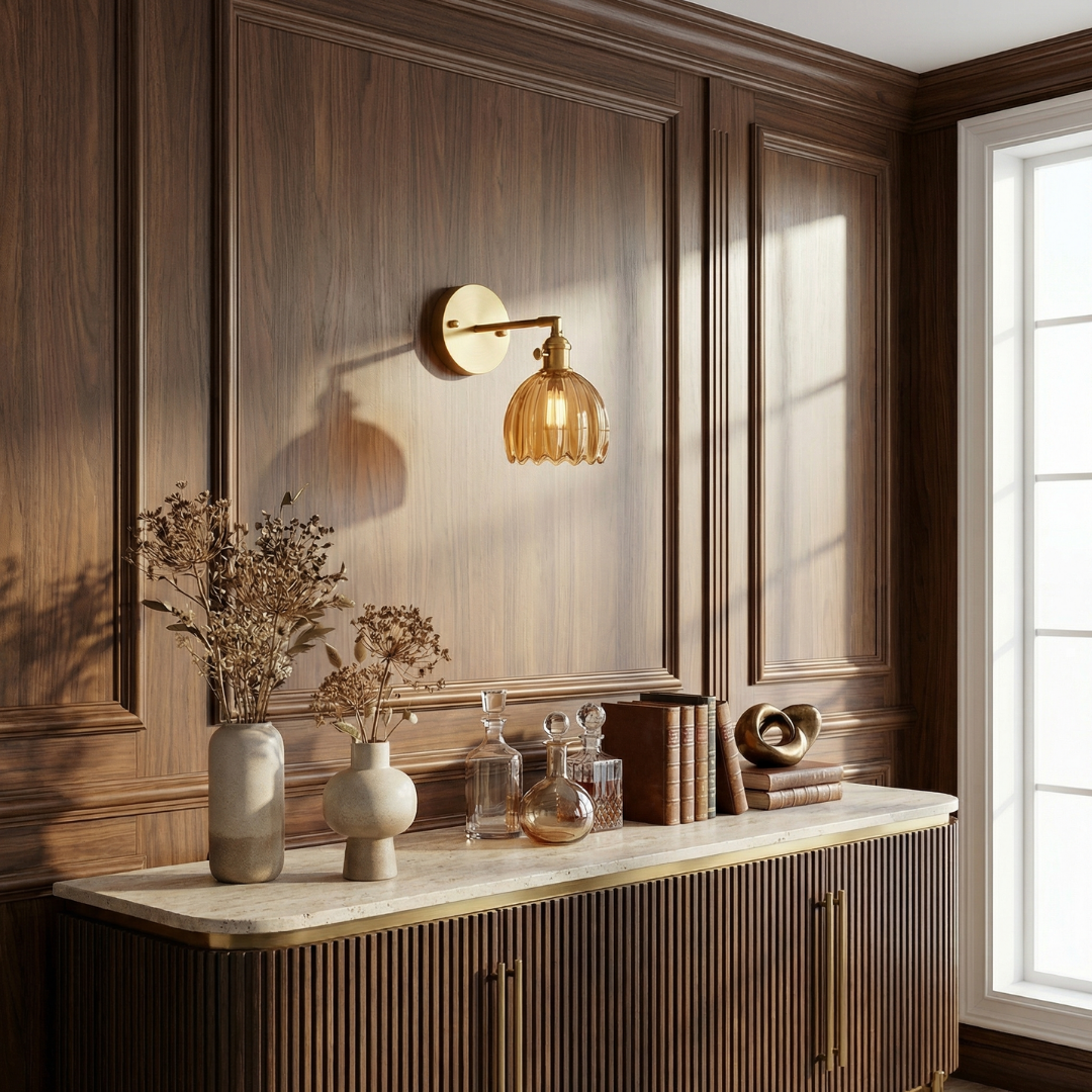 Lumen Collection | Tulip Glass Wall Lamp with Adjustable Head for Cozy Ambiance