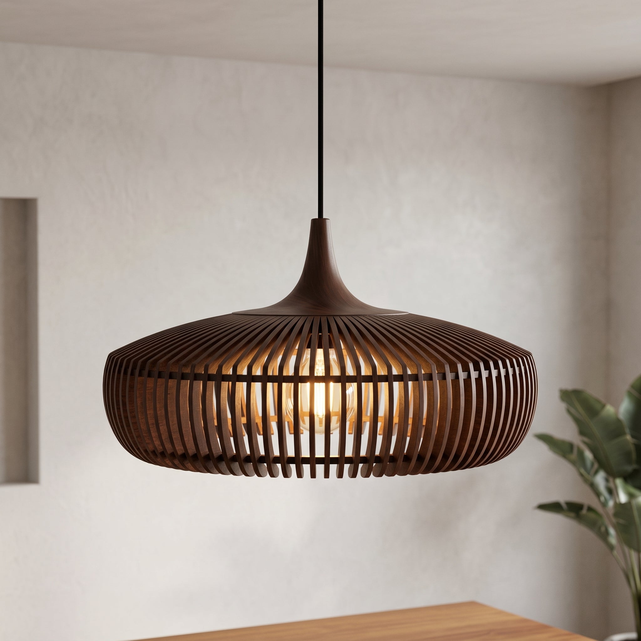 Lumen Hinori | Drewniana lampa wisząca Japandi – minimalistyczny design, ciepłe światło, lite drewno