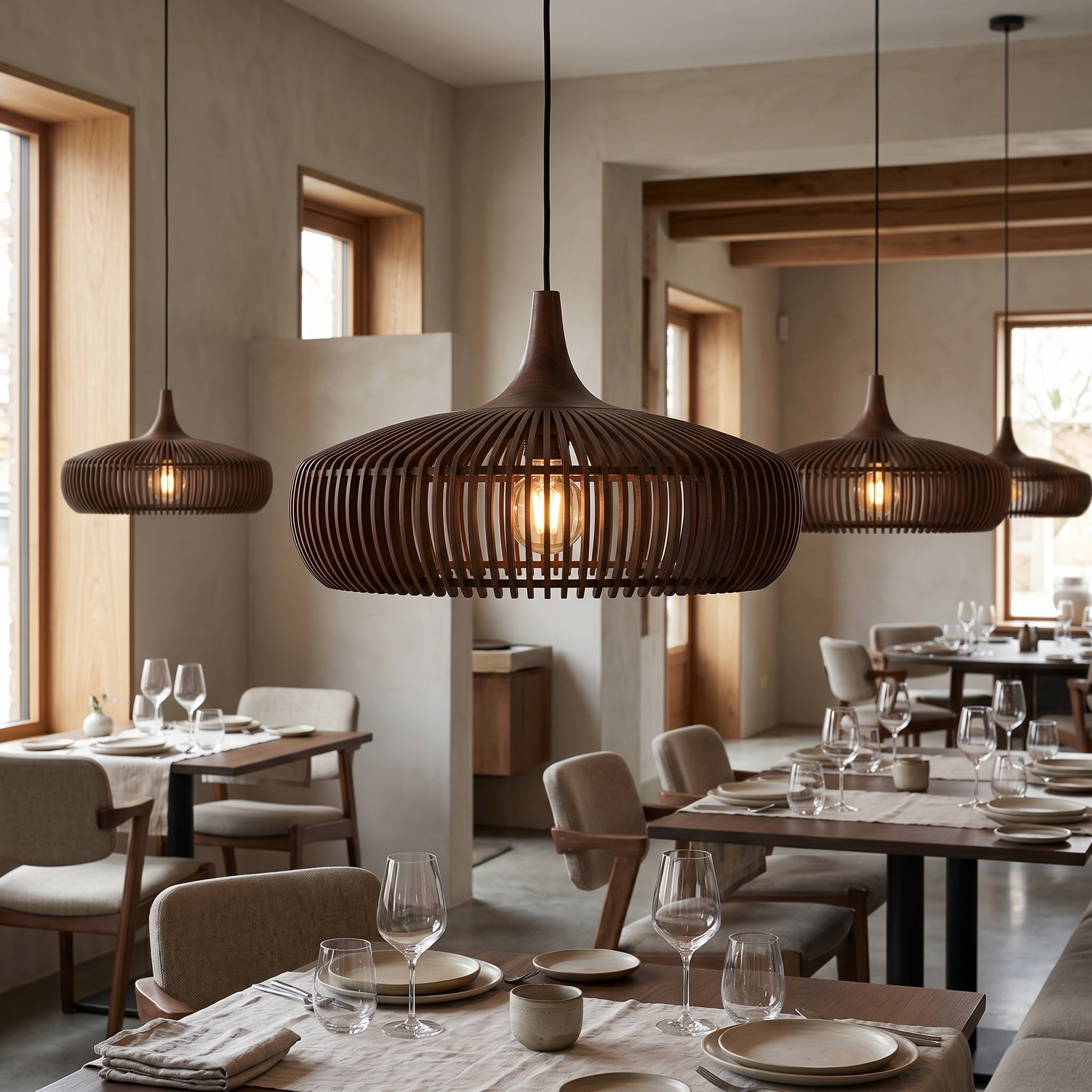 Lumen Hinori | Drewniana lampa wisząca Japandi – minimalistyczny design, ciepłe światło, lite drewno