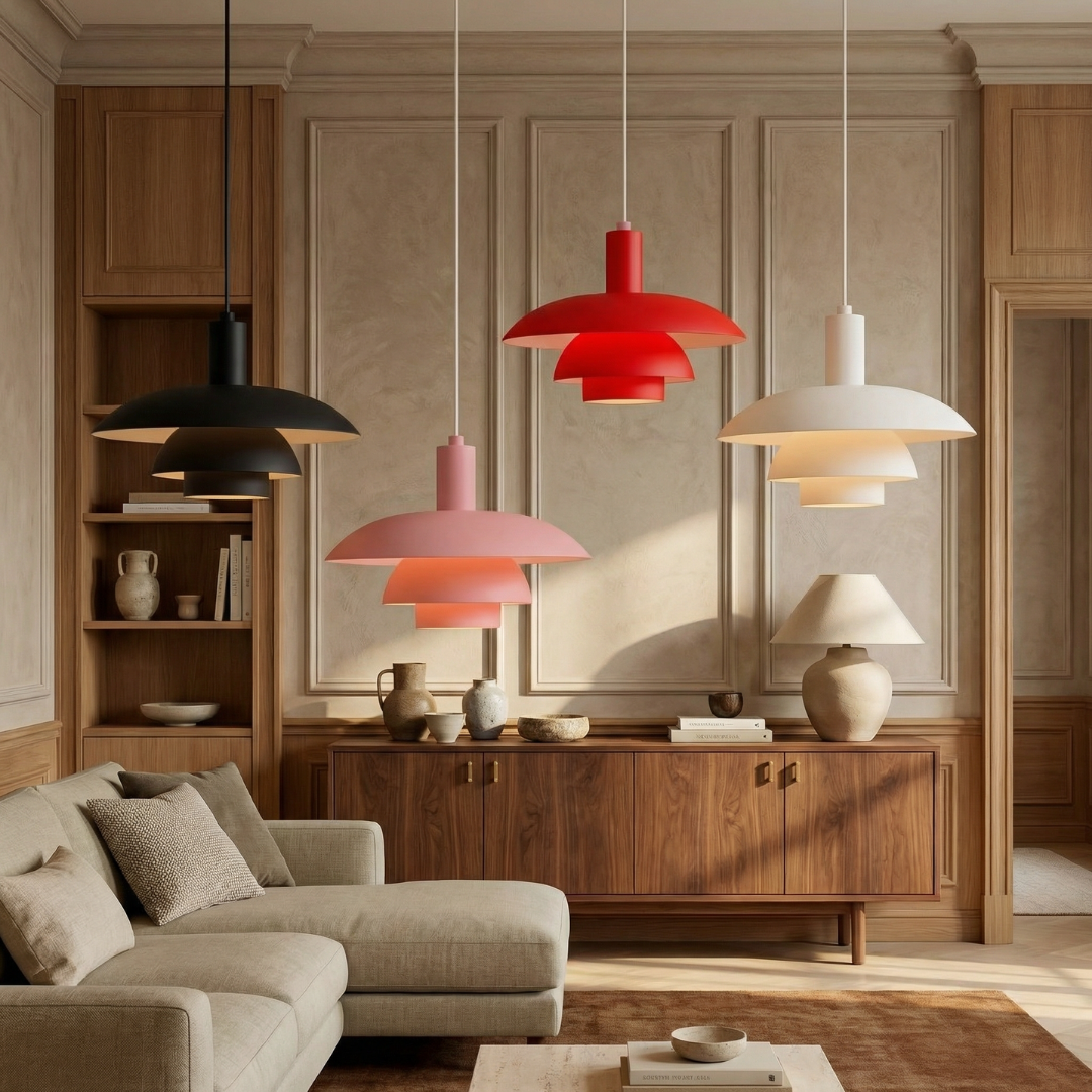 Lumen Juliet | Przytulna, elegancka duńska lampa wisząca do nowoczesnych wnętrz z wielowarstwowym kloszem