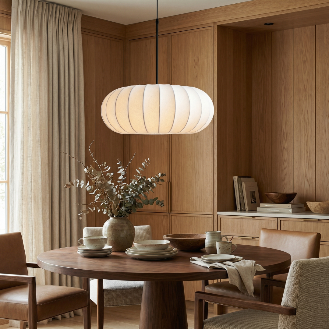 Lampa wisząca Lumen Verona z jedwabiu | Designerska lampa Wabi-Sabi LED do salonu, jadalni i sypialni