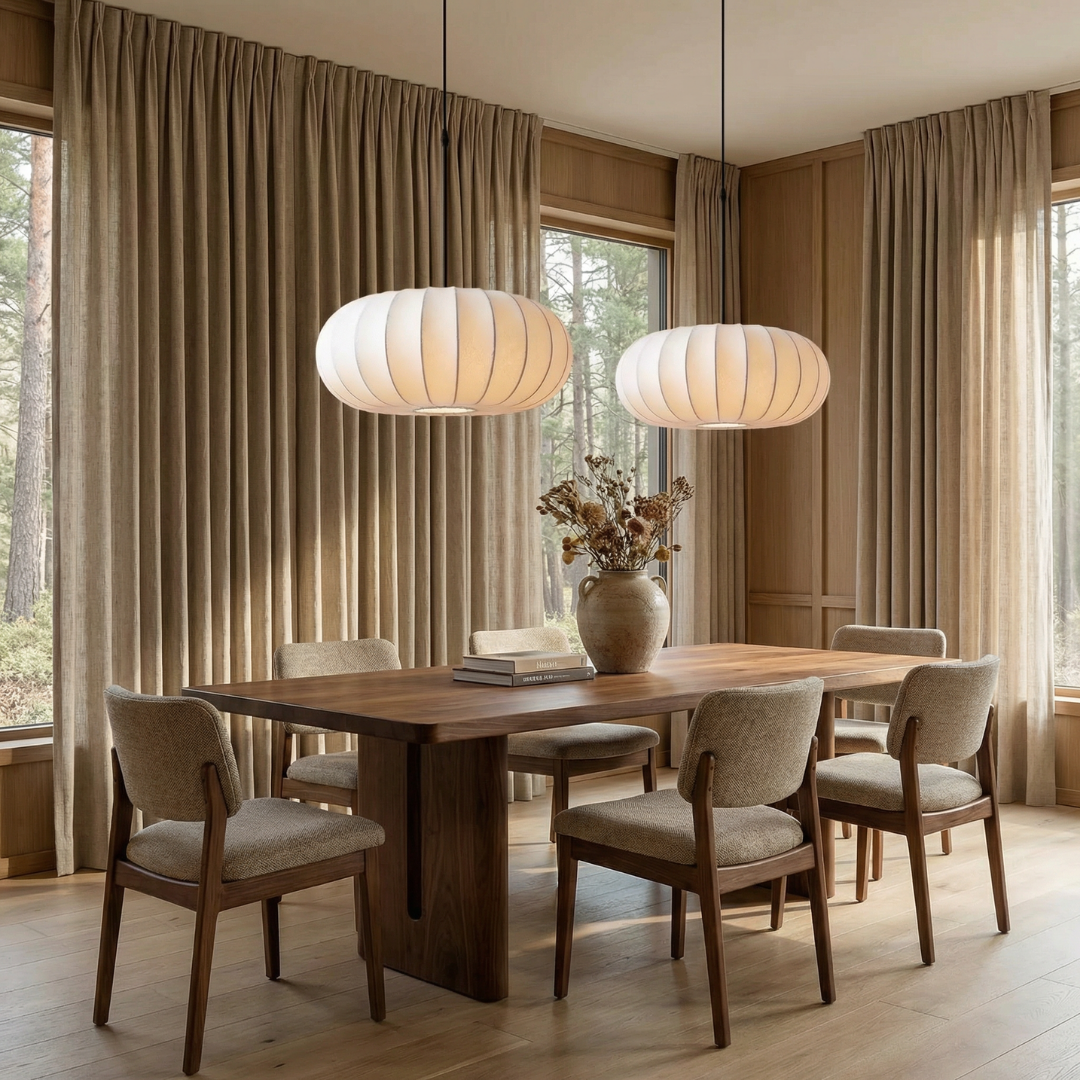 Lampa wisząca Lumen Verona z jedwabiu | Designerska lampa Wabi-Sabi LED do salonu, jadalni i sypialni