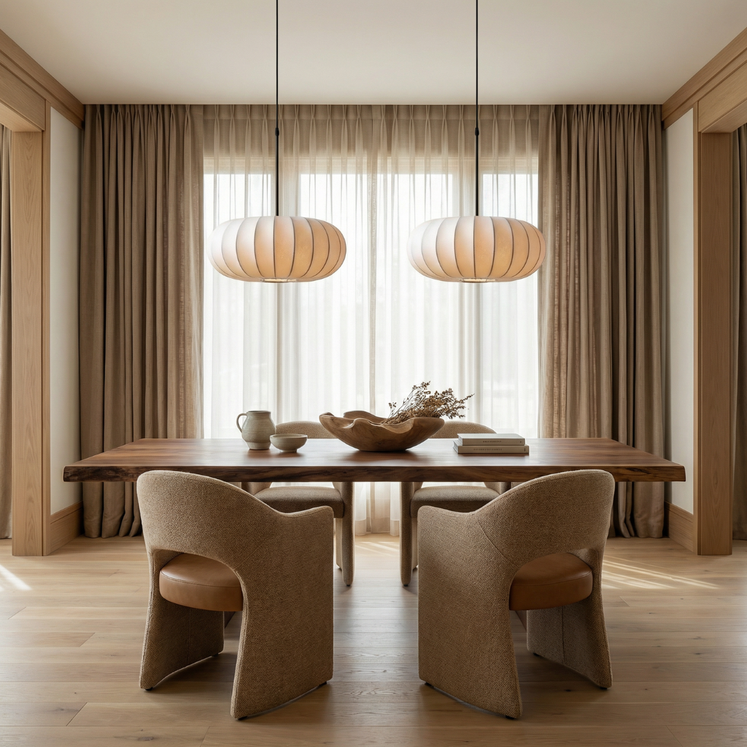 Lampa wisząca Lumen Verona z jedwabiu | Designerska lampa Wabi-Sabi LED do salonu, jadalni i sypialni